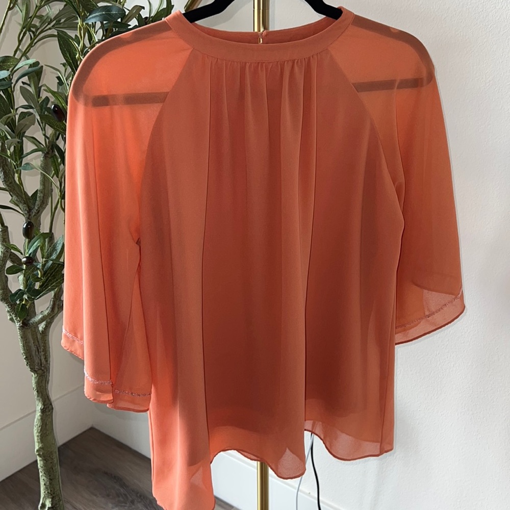 Coral Blouse with Flowy Sleeves
